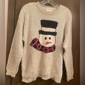 Christopher & Banks Vtg Sz-L Hand Embroidered Knit Holiday Sweater Snowman